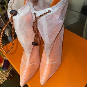 Orang and white bootie heels